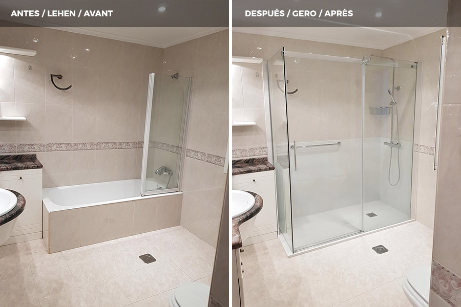 antes y después cambio de bañera por plato de ducha