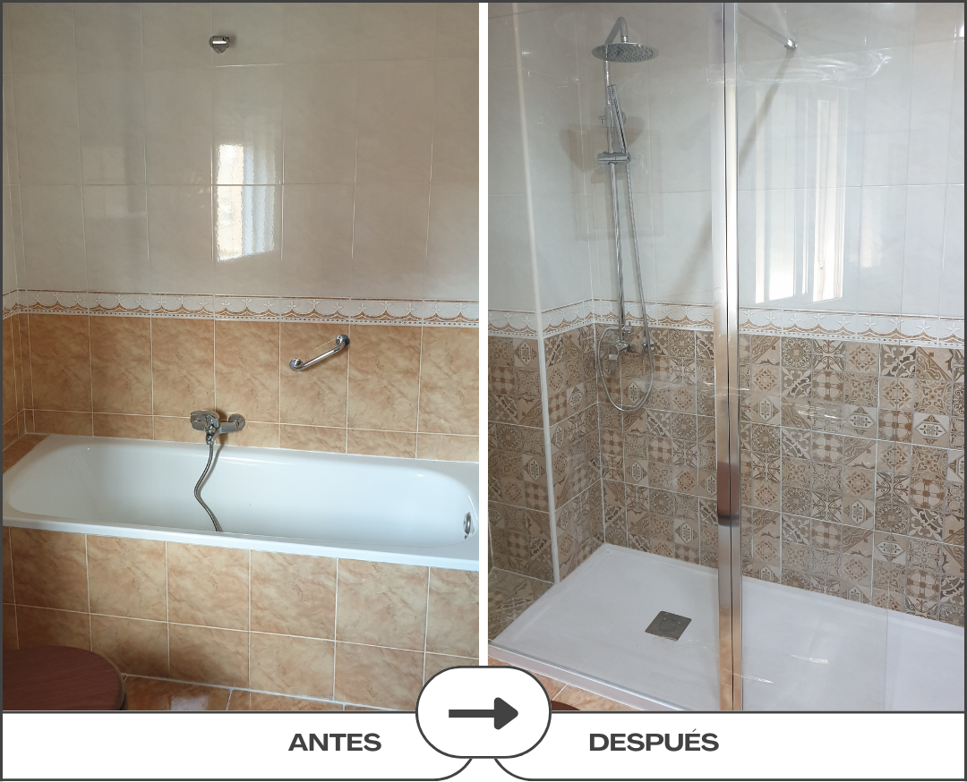antes y después cambio de bañera por plato de ducha