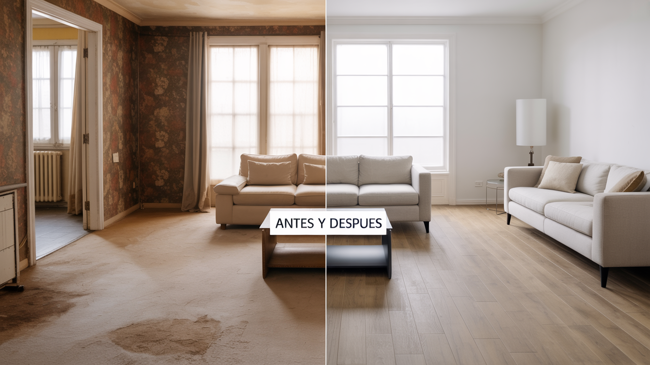 antes y después instalación de tarima flotante